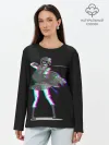 Лонгслив женский. Хлопок / Акаме Глитч на черном