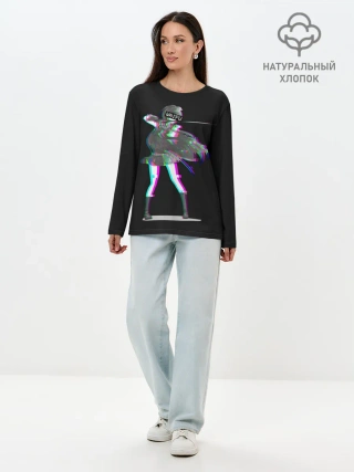 Лонгслив женский. Хлопок / Акаме Глитч на черном