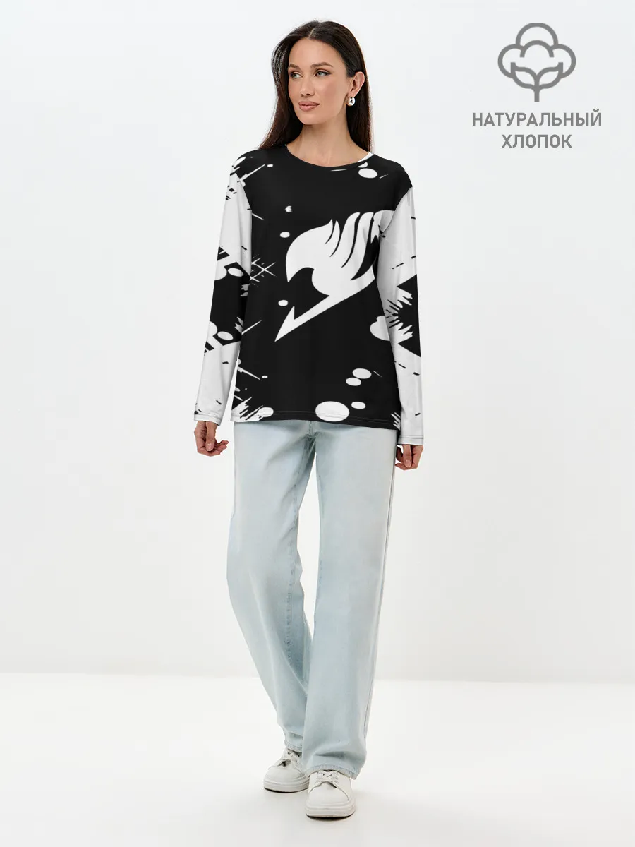 Лонгслив женский. Хлопок / Хвост Феи геометрия в чб