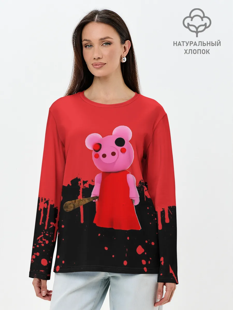 Лонгслив женский. Хлопок / ROBLOX PIGGY - СВИНКА ПИГГИ