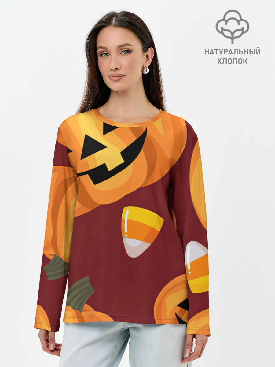 Лонгслив женский. Хлопок / Сладкие хэллоуин