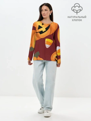 Лонгслив женский. Хлопок / Сладкие хэллоуин