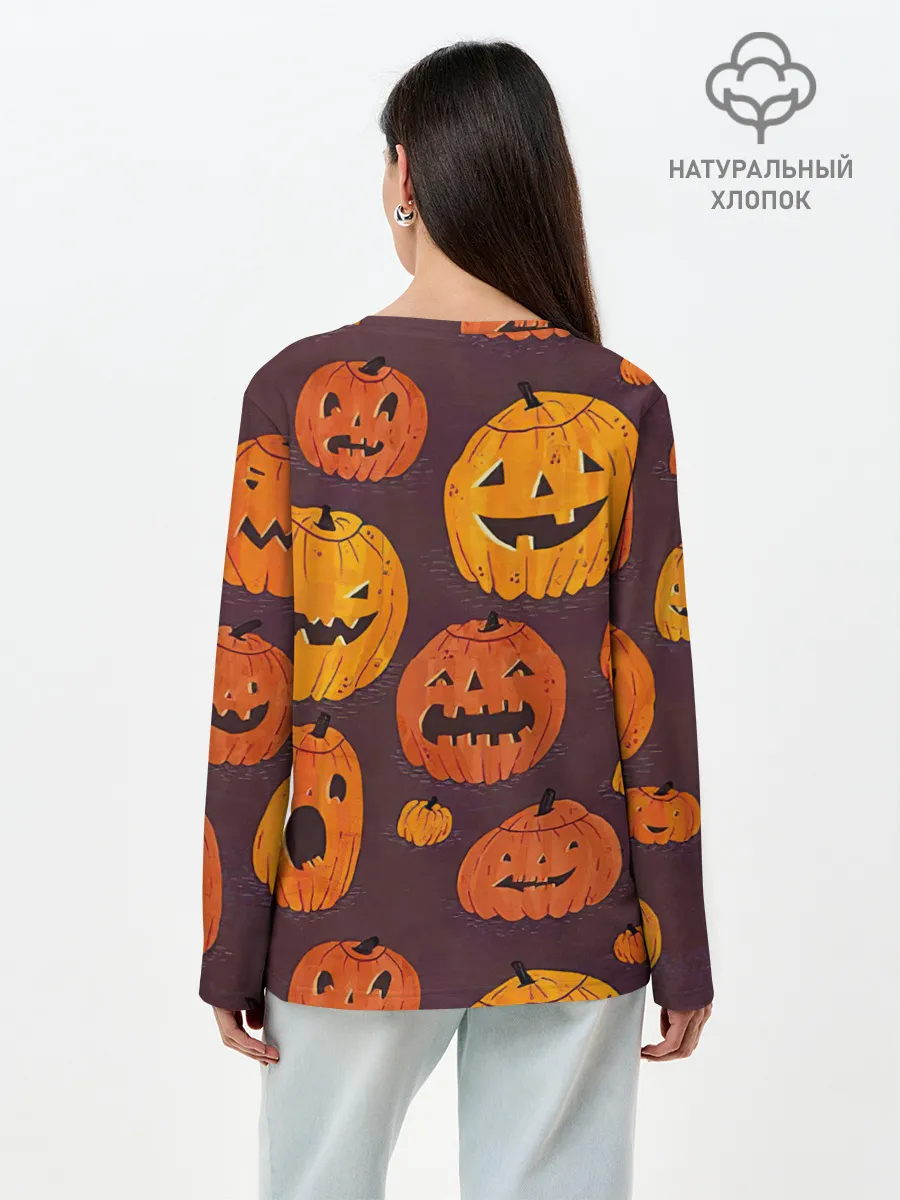 Лонгслив женский. Хлопок / Весёлые тыквы