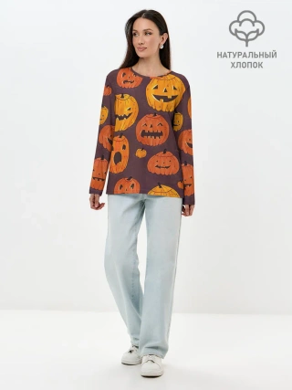 Лонгслив женский. Хлопок / Весёлые тыквы