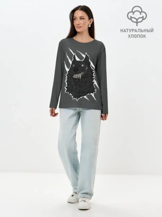 Лонгслив женский. Хлопок / Волк