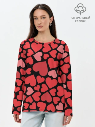 Лонгслив женский. Хлопок / Сердца
