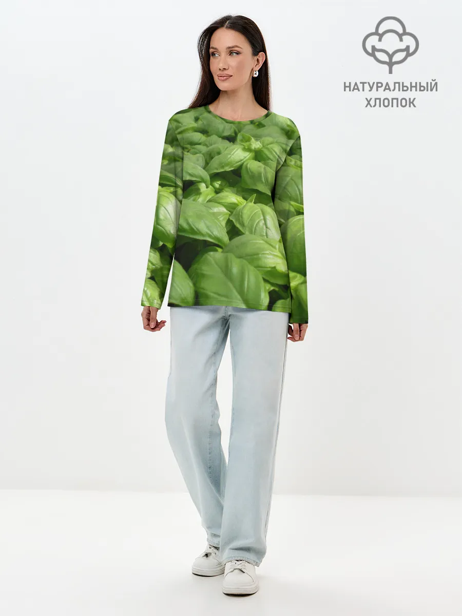 Лонгслив женский. Хлопок / Неоновый базилик