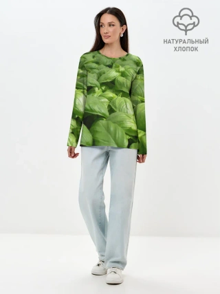 Лонгслив женский. Хлопок / Неоновый базилик