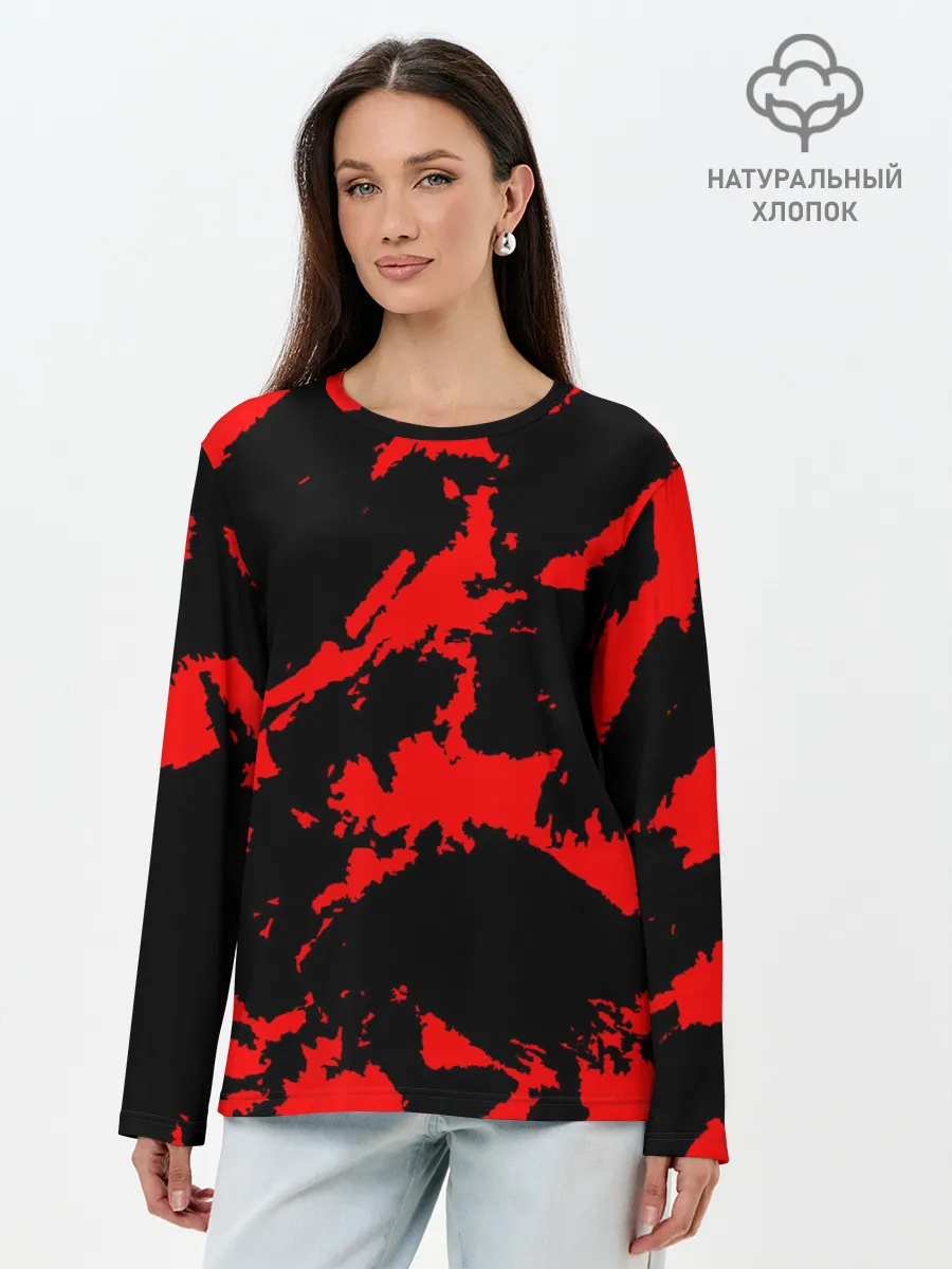 Лонгслив женский. Хлопок / Красный на черном