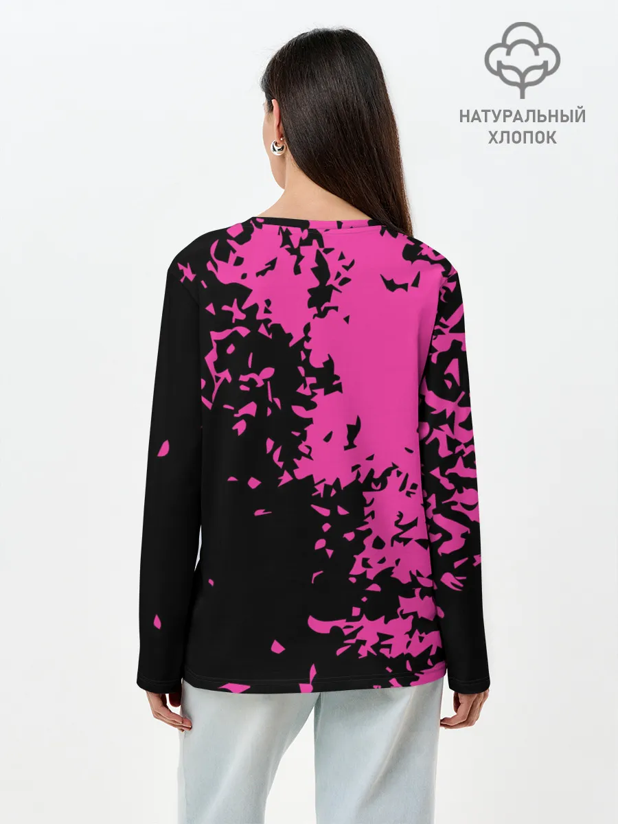 Лонгслив женский. Хлопок / Love anime розовые кляксы на черном