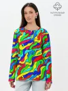 Лонгслив женский. Хлопок / Красочные узоры/абстракционизм