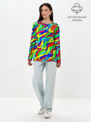 Лонгслив женский. Хлопок / Красочные узоры/абстракционизм