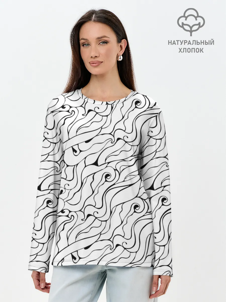 Лонгслив женский. Хлопок / Черно-белые узоры