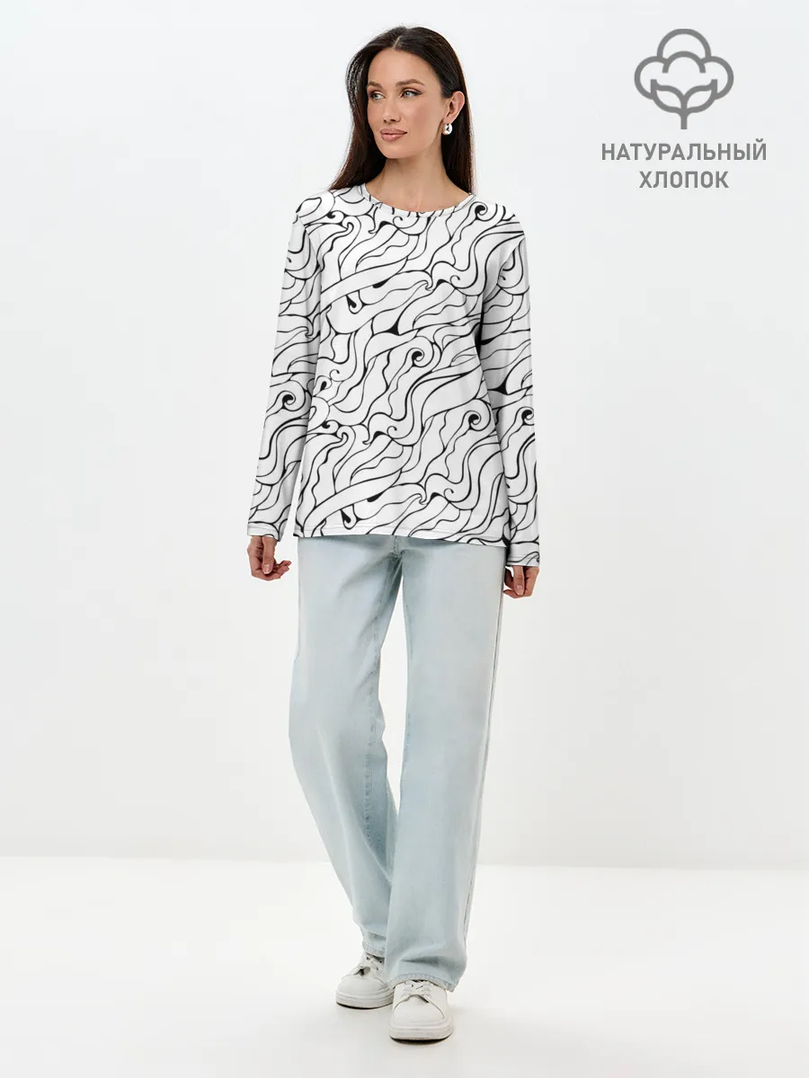 Лонгслив женский. Хлопок / Черно-белые узоры