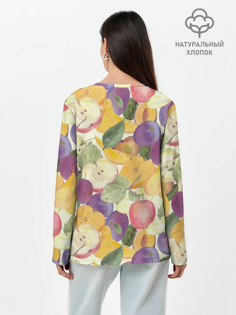 Лонгслив женский. Хлопок / Фрукты. Фруктовый сад