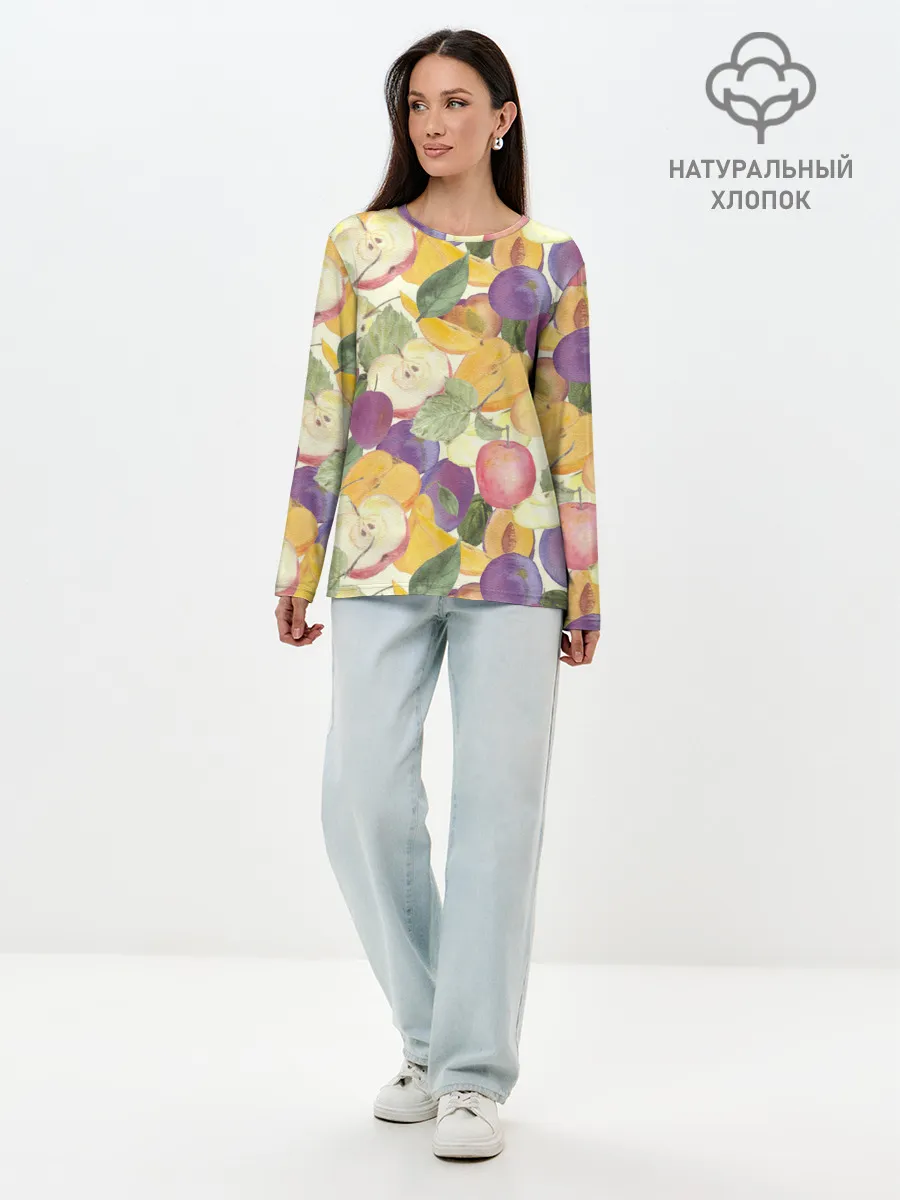 Лонгслив женский. Хлопок / Фрукты. Фруктовый сад