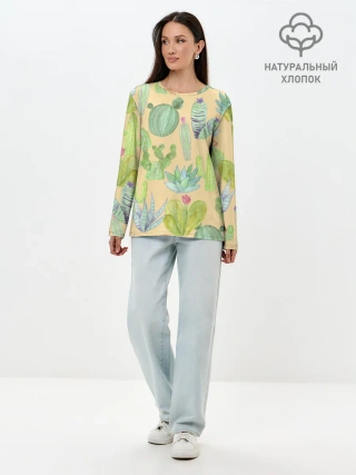 Лонгслив женский. Хлопок / Кактусы в пустыне