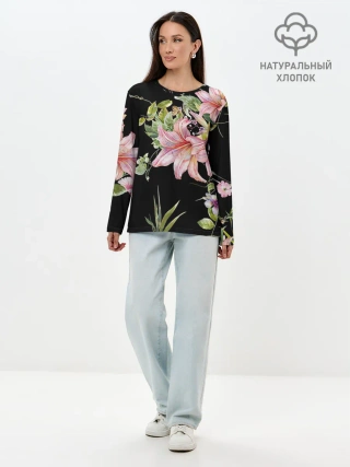 Лонгслив женский. Хлопок / Букет лилий