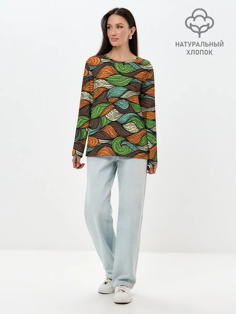 Лонгслив женский. Хлопок / Абстрактные волны