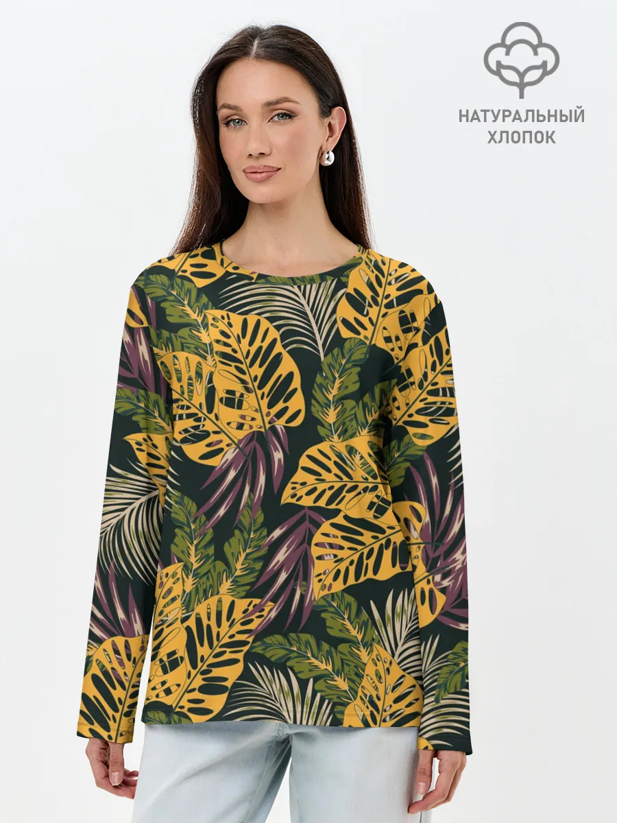 Лонгслив женский. Хлопок / Тропический лес