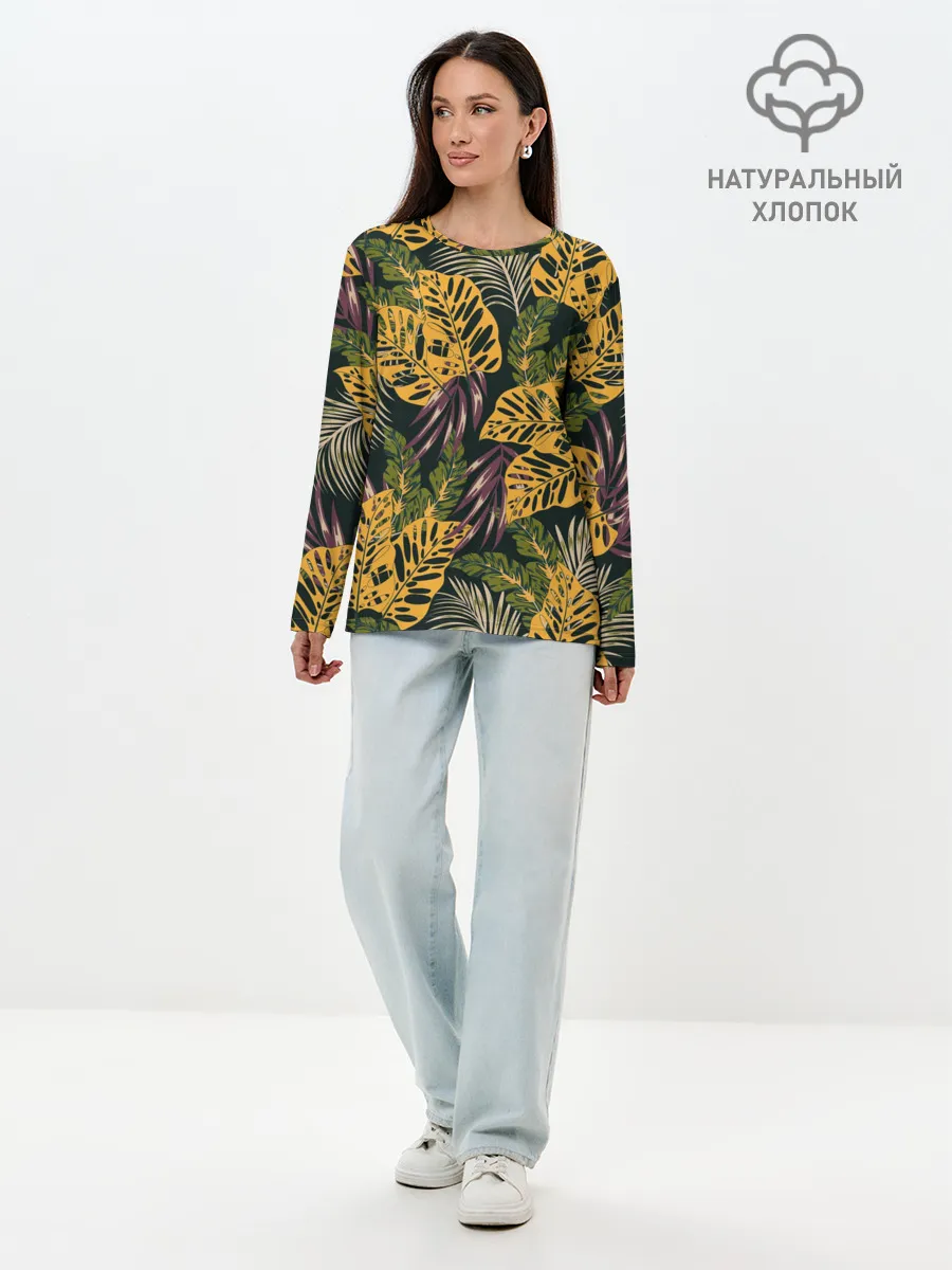 Лонгслив женский. Хлопок / Тропический лес