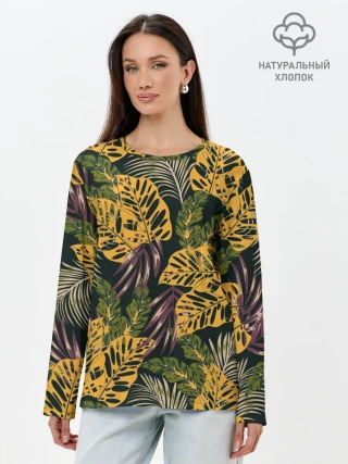Лонгслив женский. Хлопок / Тропический лес