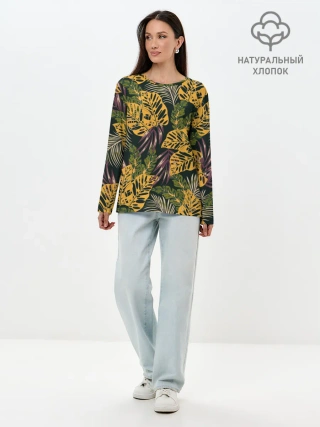 Лонгслив женский. Хлопок / Тропический лес
