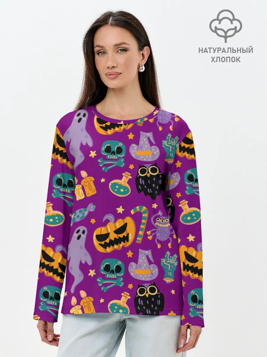 Лонгслив женский. Хлопок / Happy Halloween