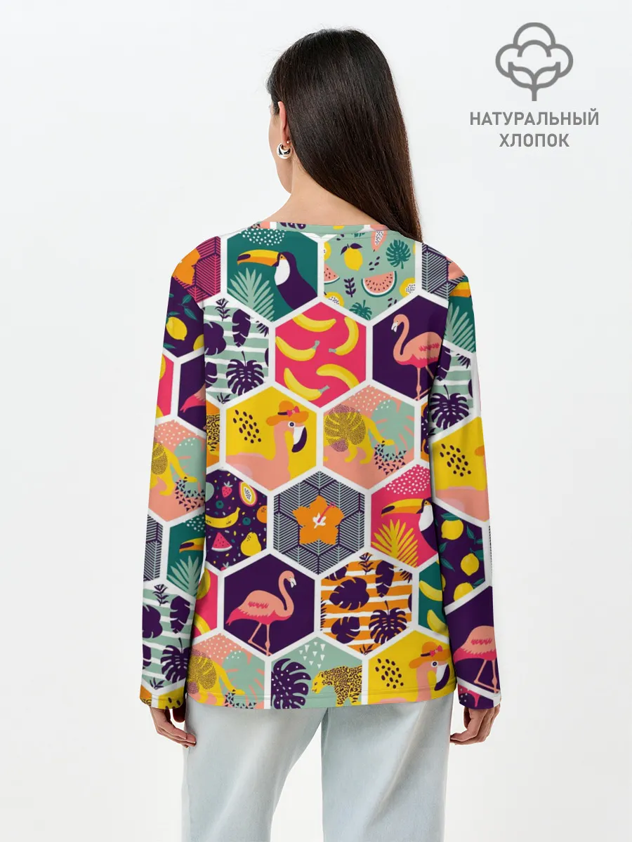 Лонгслив женский. Хлопок / Тропические соты