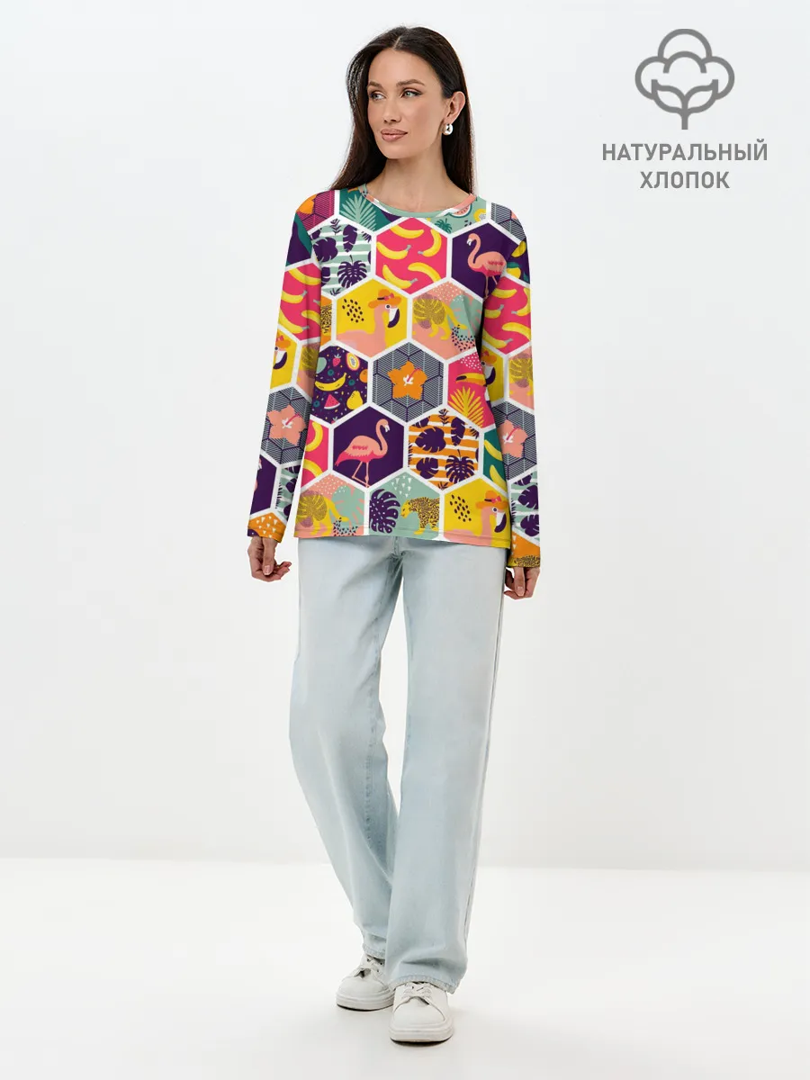Лонгслив женский. Хлопок / Тропические соты