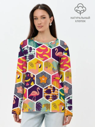 Лонгслив женский. Хлопок / Тропические соты