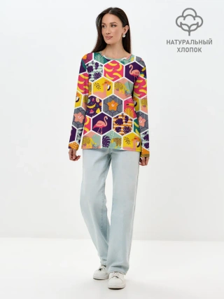 Лонгслив женский. Хлопок / Тропические соты