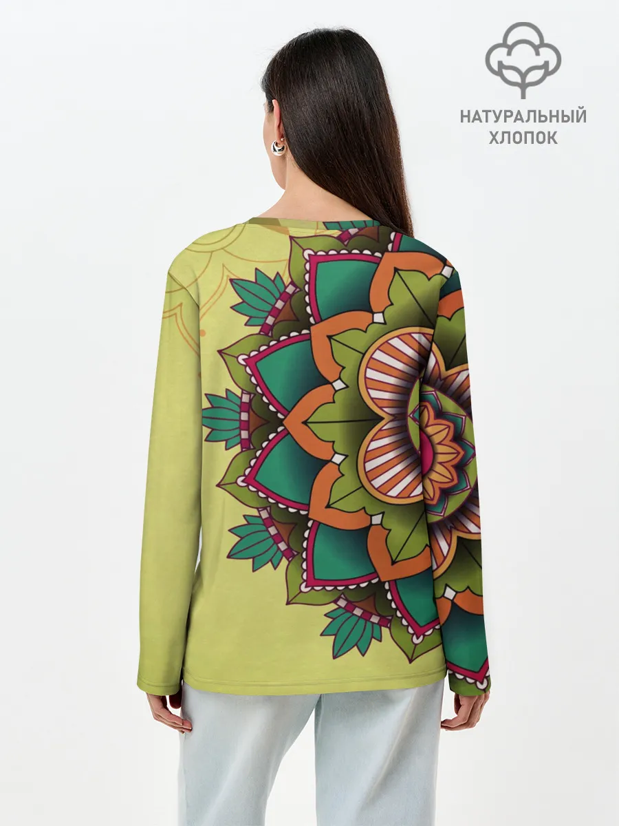 Лонгслив женский. Хлопок / мандала узор тату