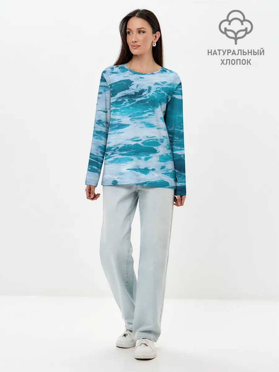 Лонгслив женский. Хлопок / Вода волны пена море