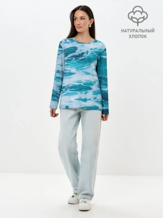 Лонгслив женский. Хлопок / Вода волны пена море