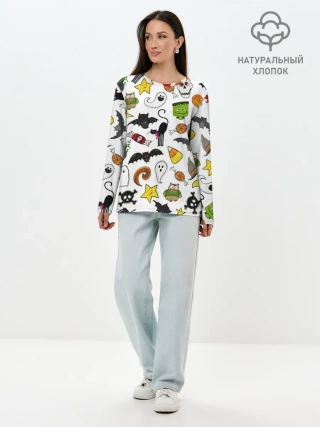 Лонгслив женский. Хлопок / Хэллоуин паттерн