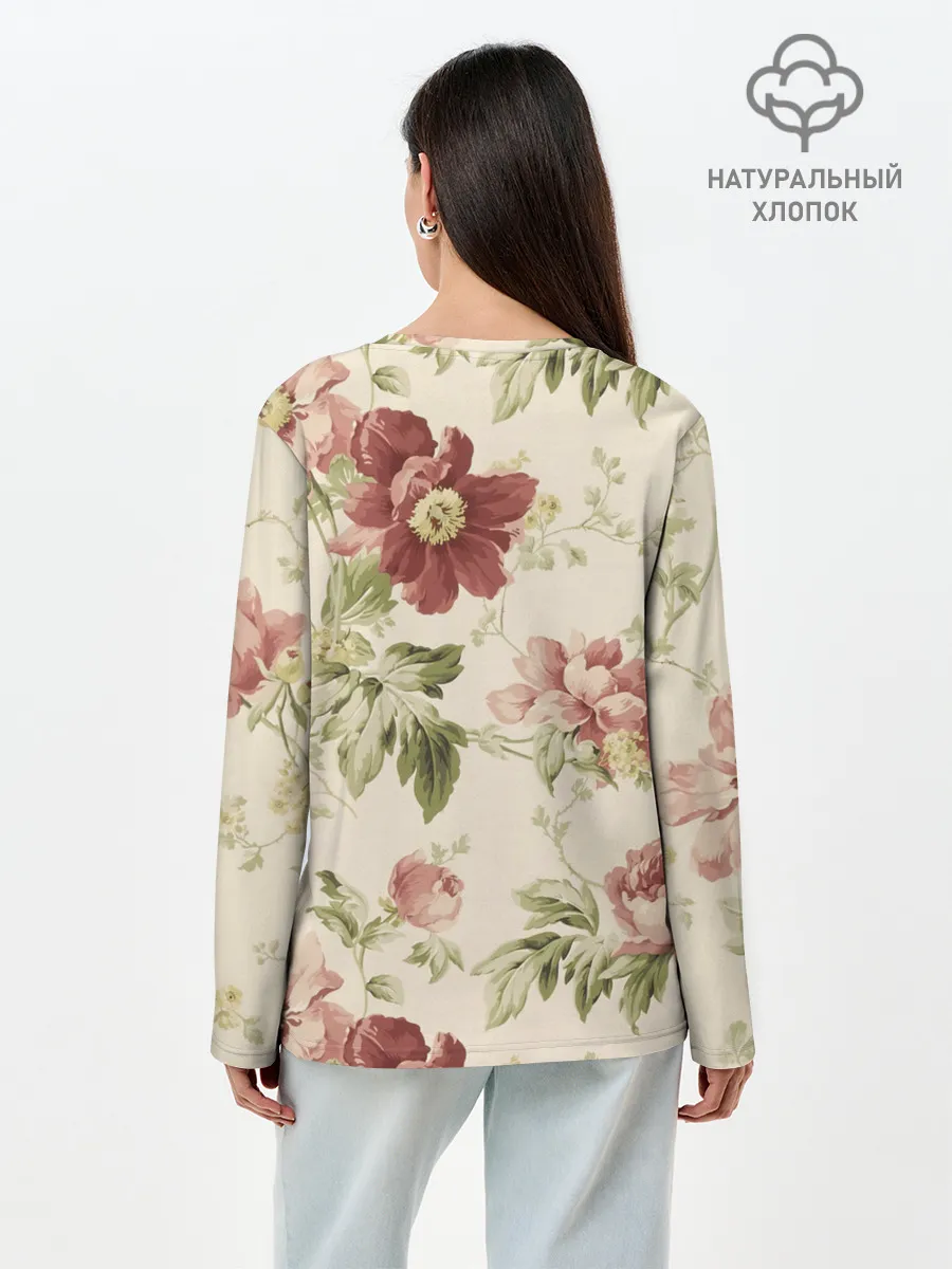 Лонгслив женский. Хлопок / Цветы