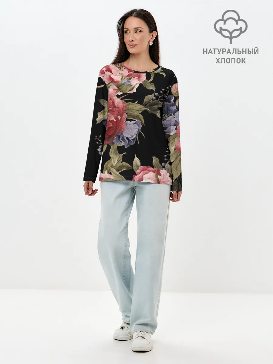 Лонгслив женский. Хлопок / Цветы