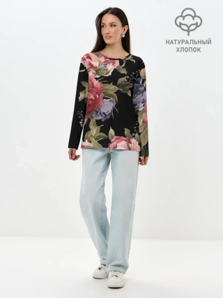 Лонгслив женский. Хлопок / Цветы