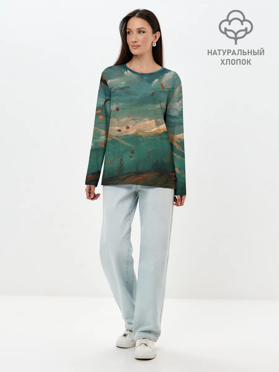 Лонгслив женский. Хлопок / Горы