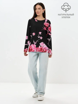 Лонгслив женский. Хлопок / Яркие розы