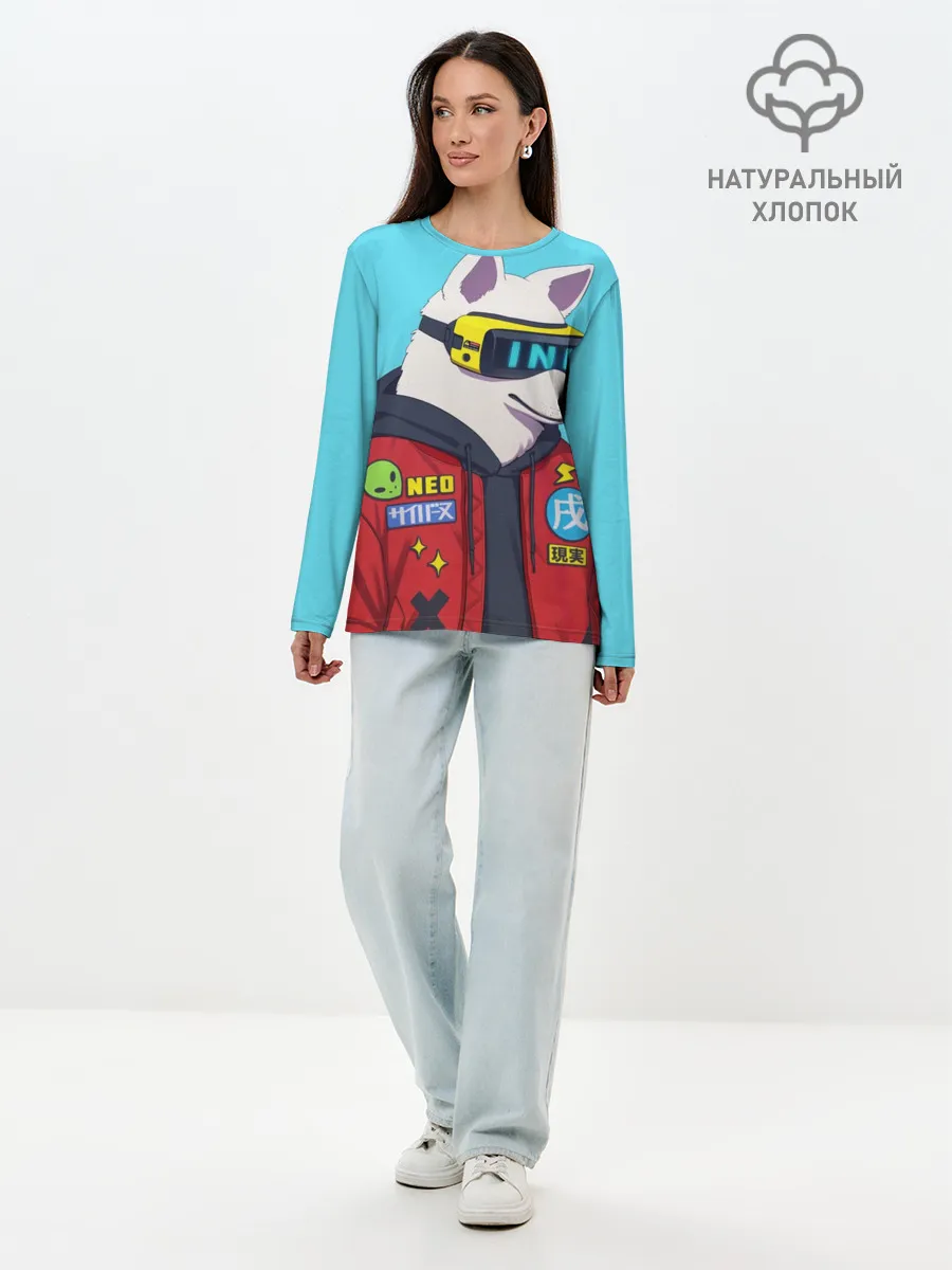 Лонгслив женский. Хлопок / Кибер Пёс