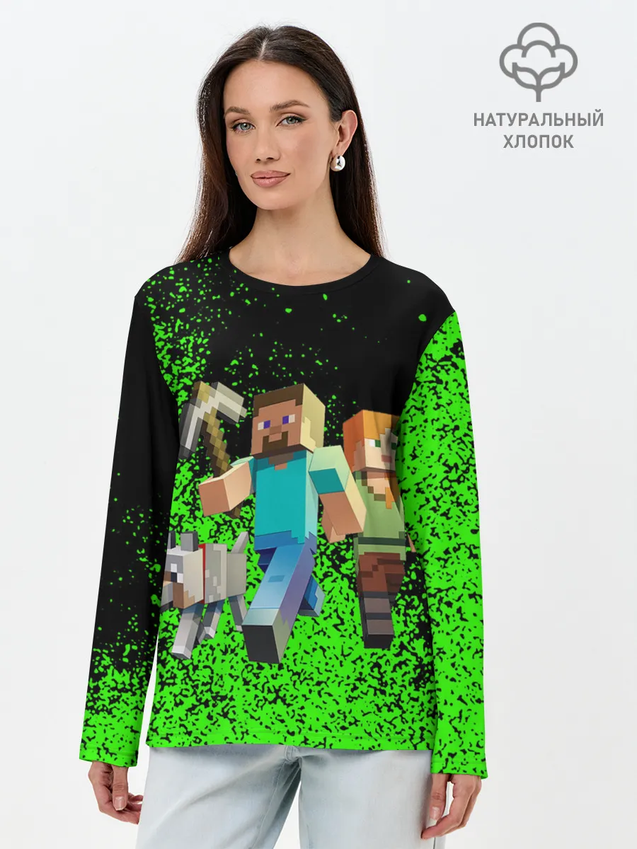Лонгслив женский. Хлопок / minecraft