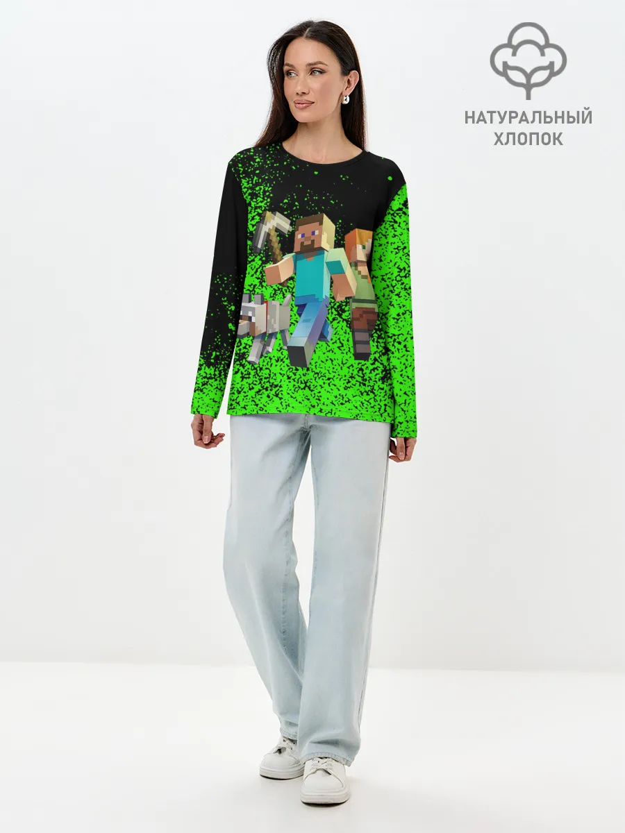 Лонгслив женский. Хлопок / minecraft