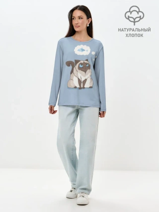 Лонгслив женский. Хлопок / Голодный котейка