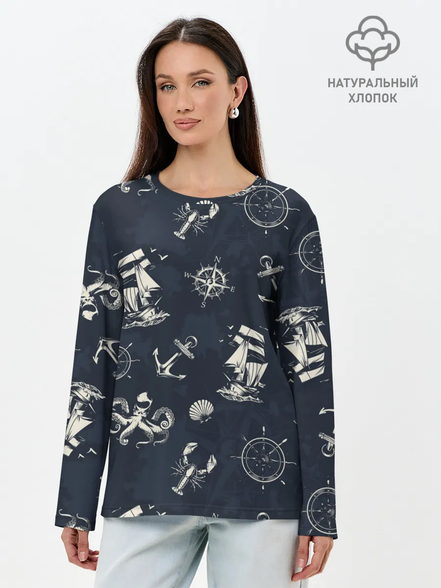 Лонгслив женский. Хлопок / Nautical art