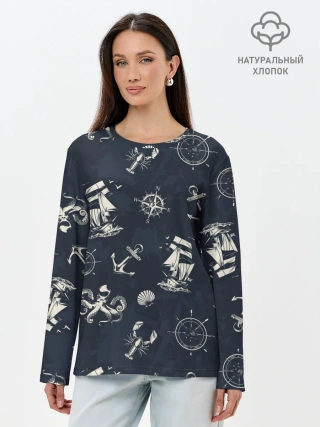 Лонгслив женский. Хлопок / Nautical art