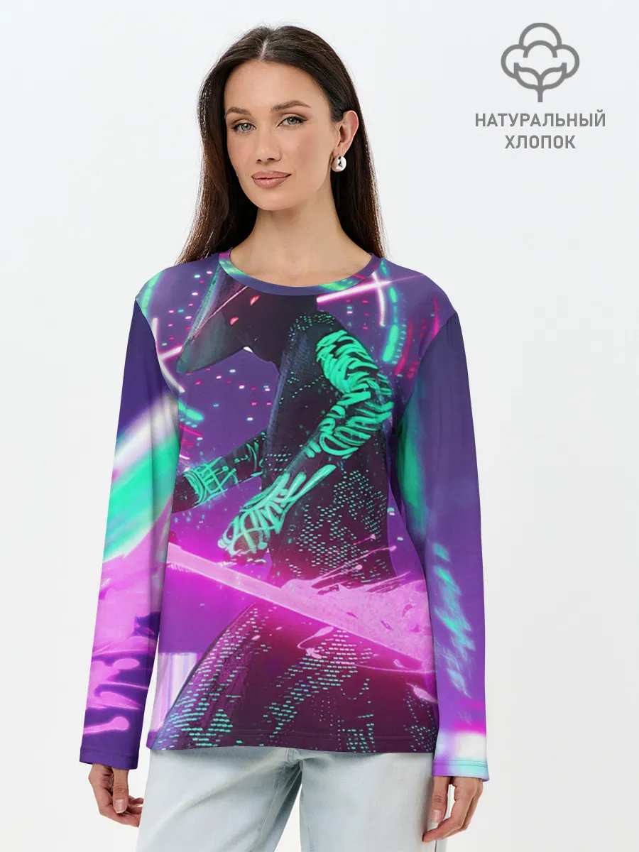Лонгслив женский. Хлопок / Неоновый Самурай