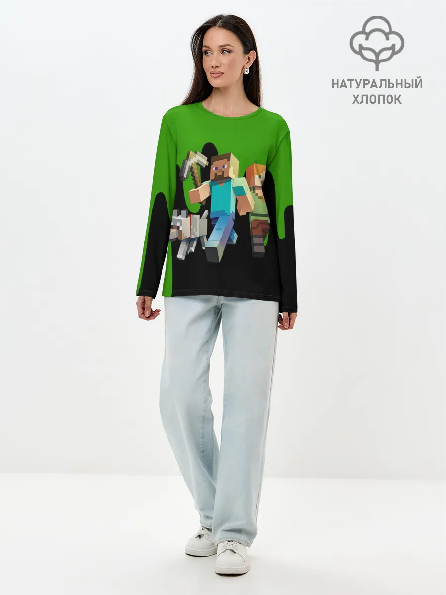 Лонгслив женский. Хлопок / minecraft