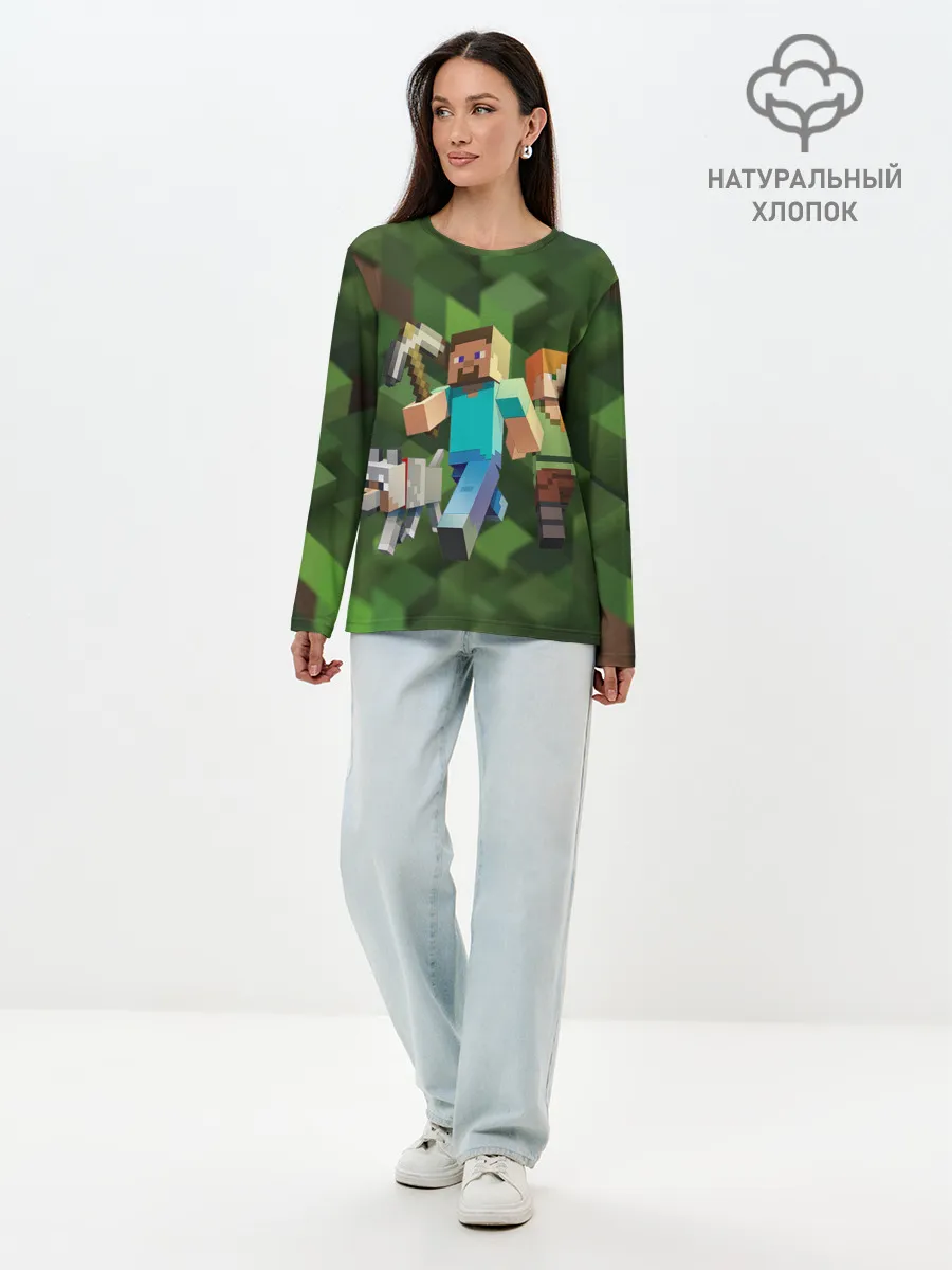 Лонгслив женский. Хлопок / minecraft